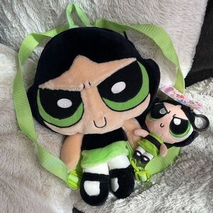 Y2K Buttercup Plush Mini Backpack & Mini Matching Keychain Bundle💚🖤